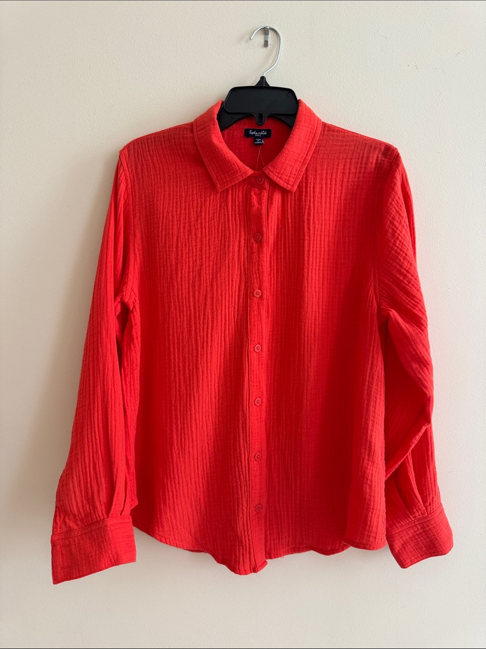NWT Splendid Cotton Gauze Button Up Shirt Cherry Coral Red size Small